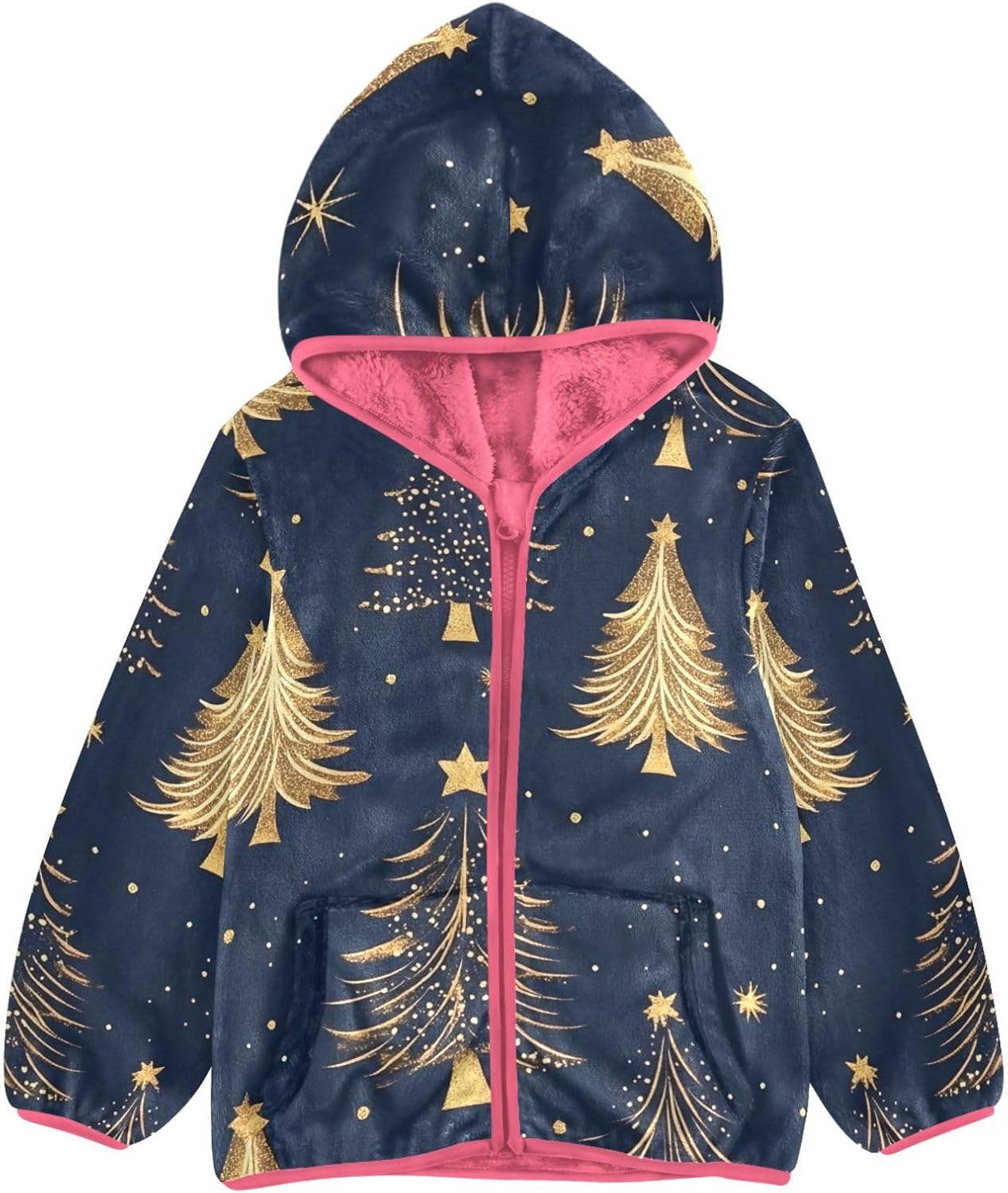 ALAZA Christmas Tree Pattern Hoodie Jacket for Girls Toddler Fleece Zip Up Coat Plush Jacket for 3 Years
