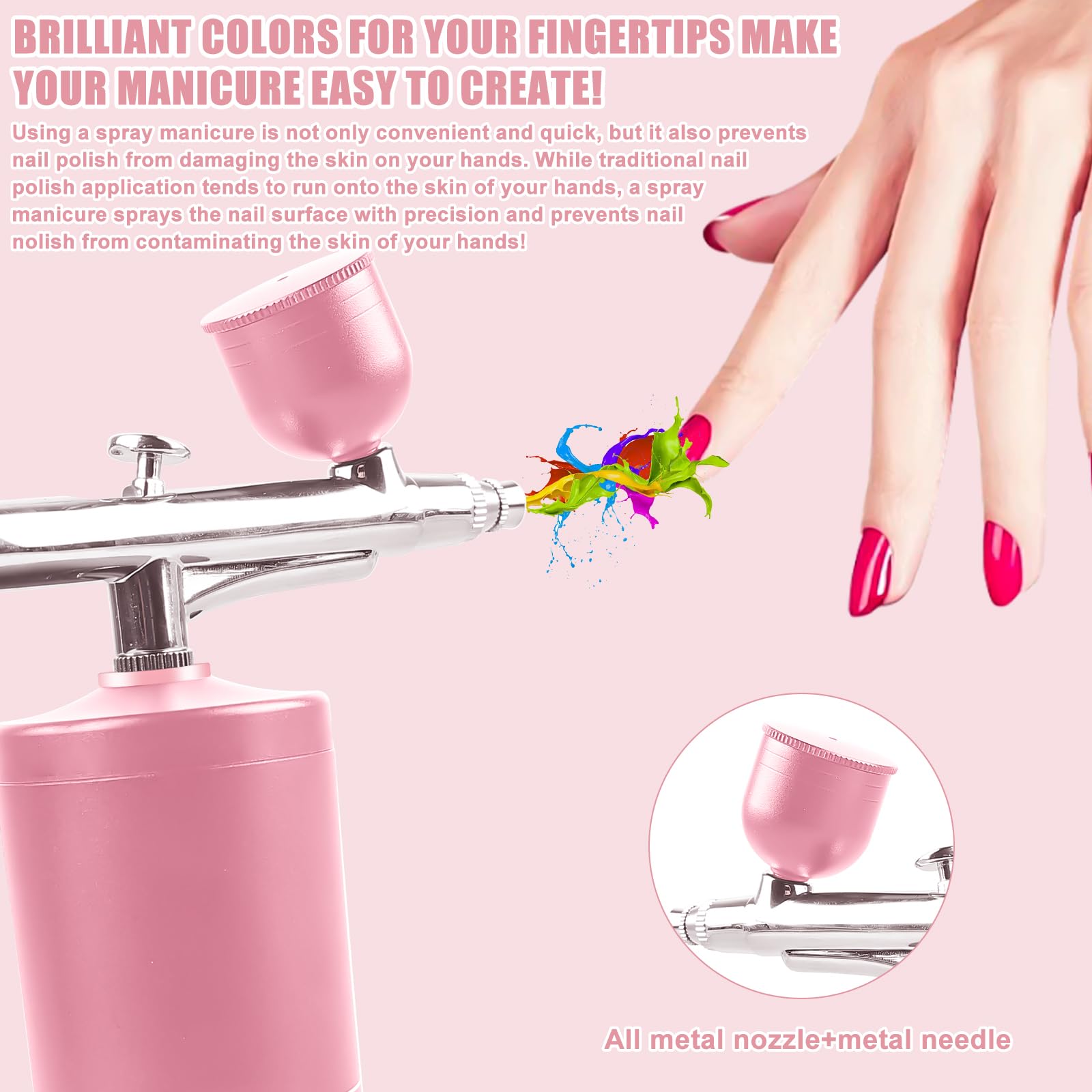 Kit Aerografo Con Compressore, Compressore Aerografo, Kit Aerografo Ricaricabile Aria Spazzola Airbrush Pistola Aerografo Portatile Spazzola Aria Per Trucco, Nail Art, Decorazione Torta Rosa