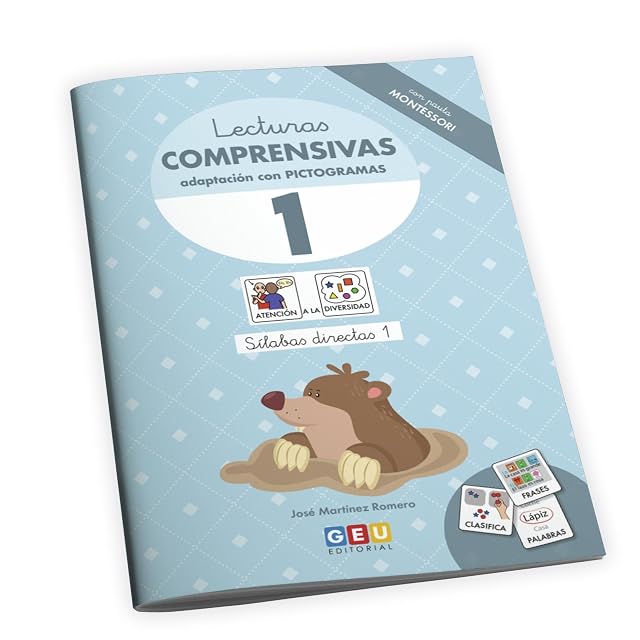 Portada de Lecturas Comprensivas 1 Ei con Pictogramas Pauta Montessori Silabas Di