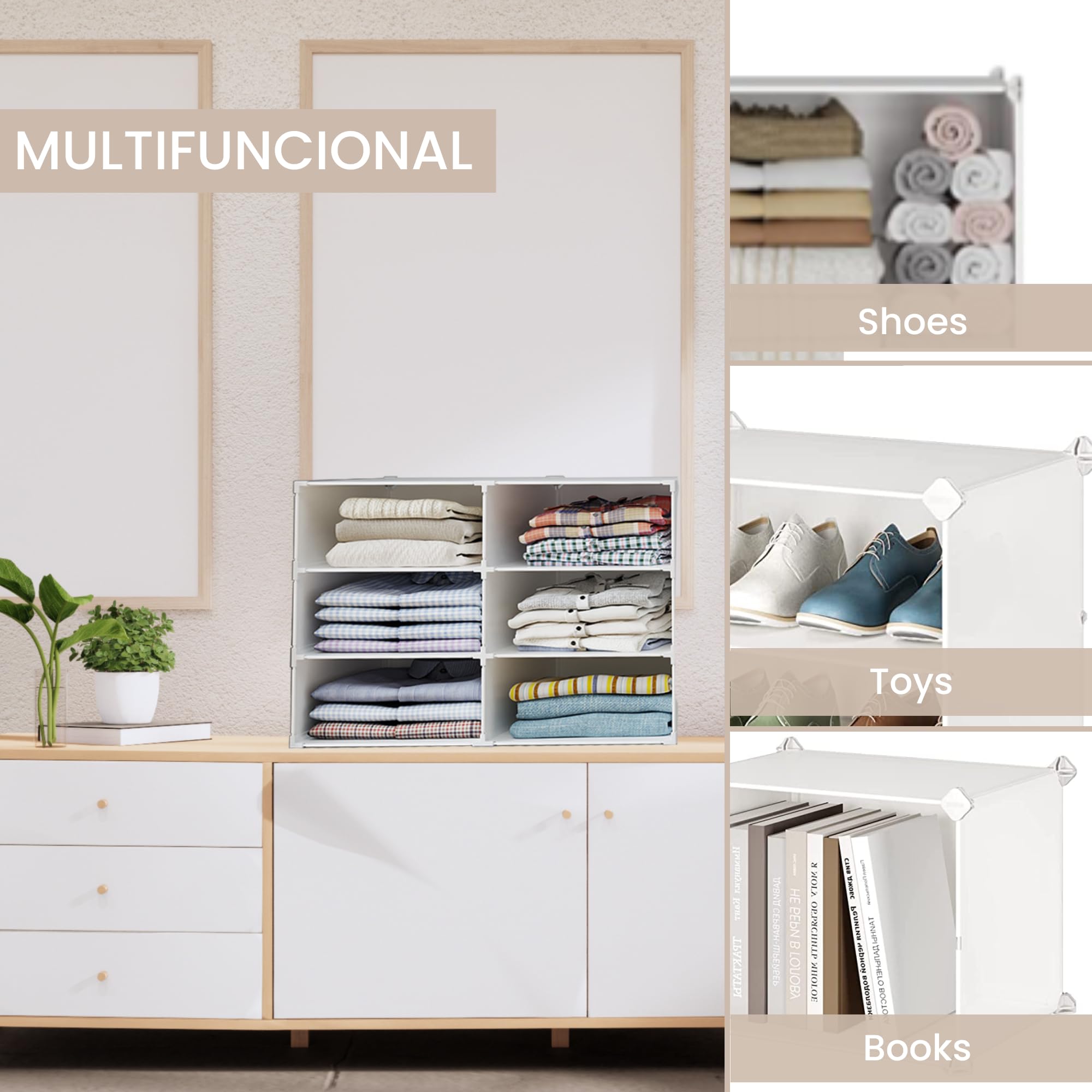 Estantería Modular 6 Módulos Organizador de Ropa para Armario Almacenamiento Hogar