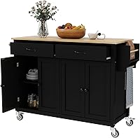 Vista 28 de LUMISOL Isla de cocina rodante con hoja abatible, carrito de cocina sobre ruedas con 3 cajones y 2 gabinetes, isla trolley portátil de madera