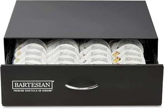 Bartesian Carbon Steel Cocktail Capsule Drawer - Black Storage Organizer Holds Up to 36 Bartesian Capsules - Space Saving Under Cocktail Machine Design for Home Bar & Countertop Organization
