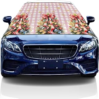Windshield Cover for Ice and Snow, Car Windshield Snow Cover, Waterproof Snow Protector Covers with Side Mirrors Cover,Christmas Watercolor Xmas Tree Pink Plaid Car Window Covers for Vans Suvs 69"x42"