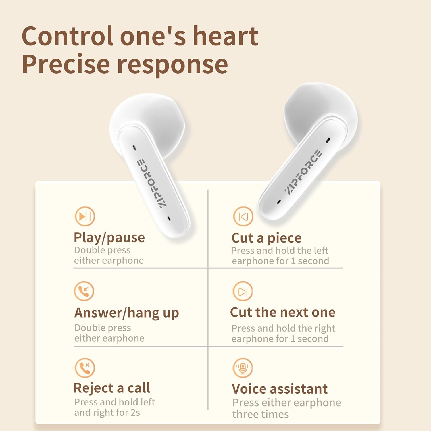 Images showing users enjoying ZIPFORCE earbuds during the day and evening, illustrating long battery life.