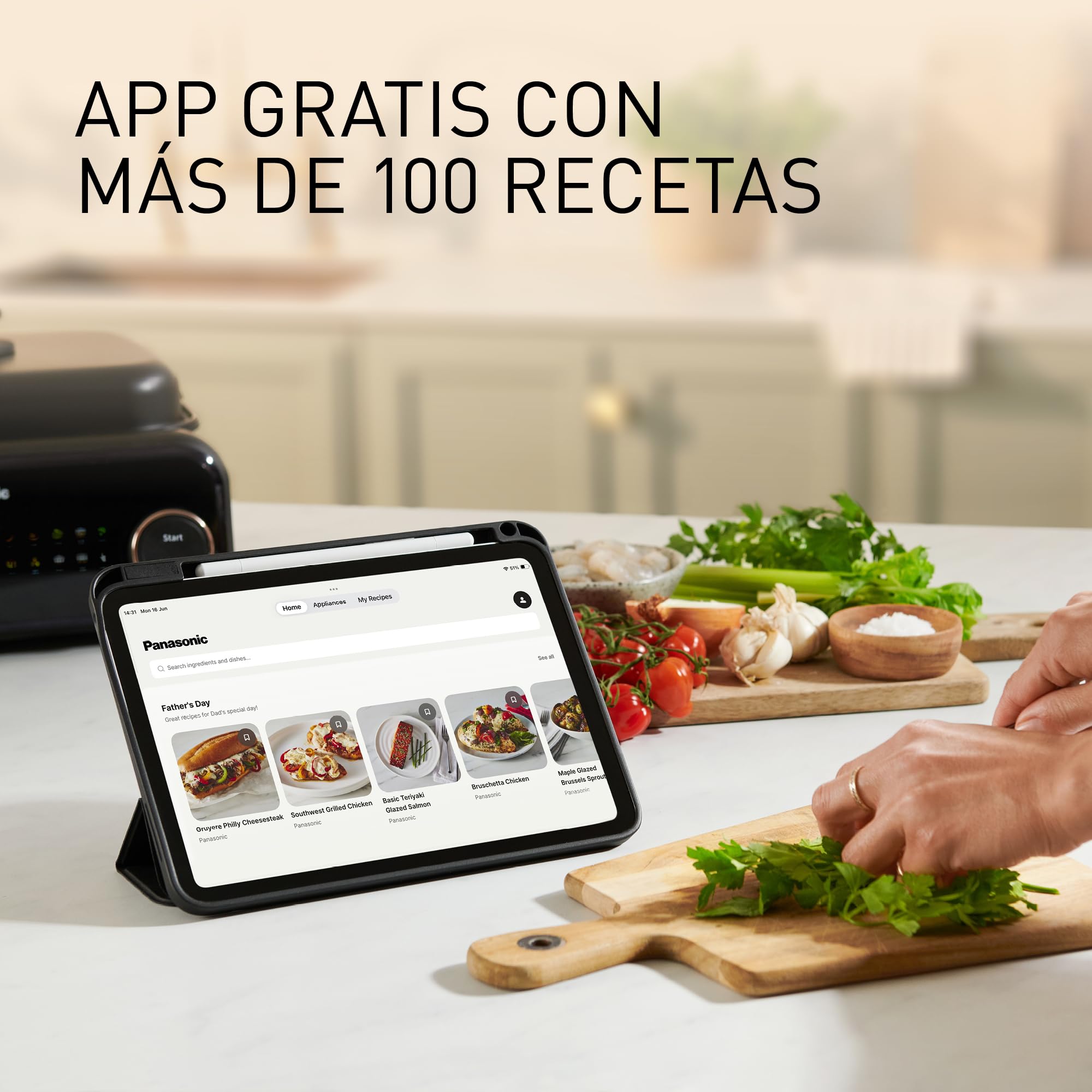 Panasonic NF-GM600 Multi Cooker 6 en 1, Grill Electrico, Freír, Cocción Lenta, BBQ, Vapor, Saltear, 1400W, 40–250°C, 9 Modos Automáticos, Extractor de Humo, Bandejas aptas para lavavajillas