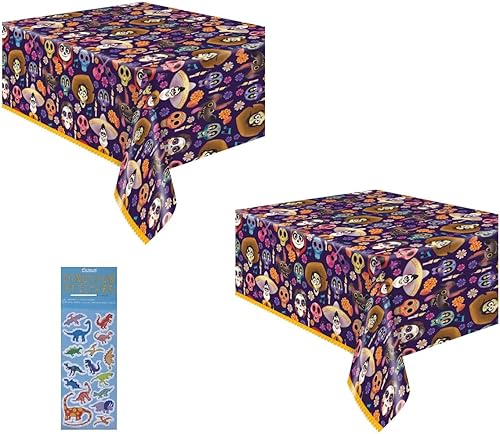 El paquete de suministros para fiestas de Coco incluye 2 manteles de plástico y 1 hoja de calcomanías de dinosaurio Esave