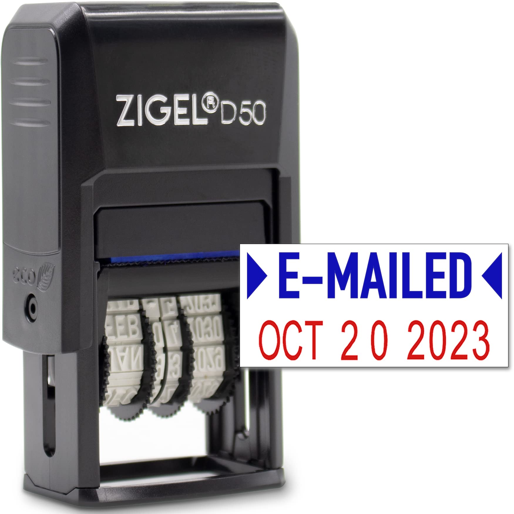 Zigel - Timbro con data autoinchiostrante, colore: Blu/Rosso E-MAILED