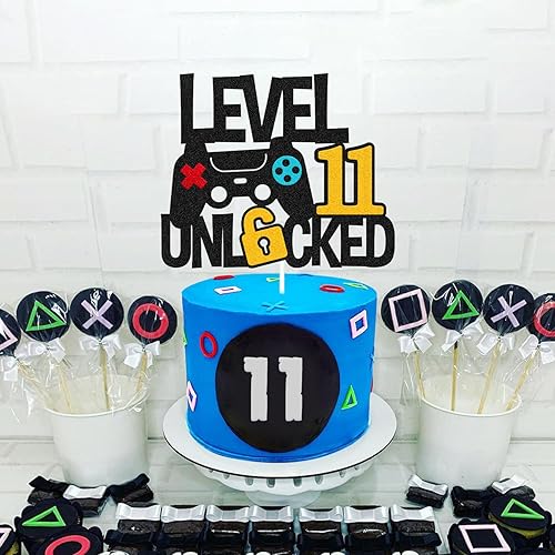 Miniatura 7 de Nivel 11  Desbloqueado Cake Topper Game Controller 11s Cake Decor Happy 11 Birthday Cake Decor Video Play Game Movie Theme Men Women Teenager Bday