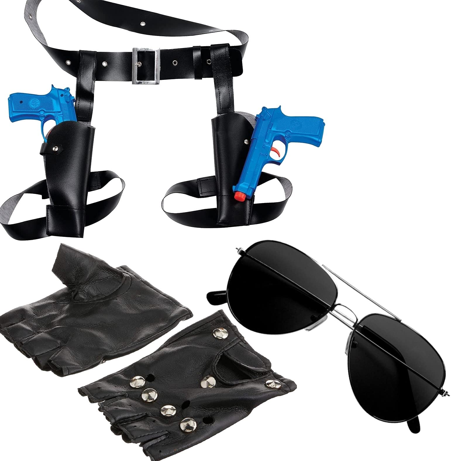 Dreamzfit - Temple Hunter Twin Guns Thigh Holster-Lara Croft Style Guns Holster Glasses Plaits and Gloves Tomb Raider Accessories Twin Gun, Glasses, Gloves