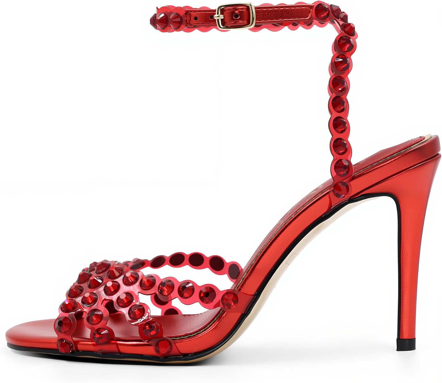 Rhinestone Sandals for Women High Heels Clear Strappy Buckle High Stiletos Heels Round Toe Sexy Dressy Sandals Shoes - Image 4