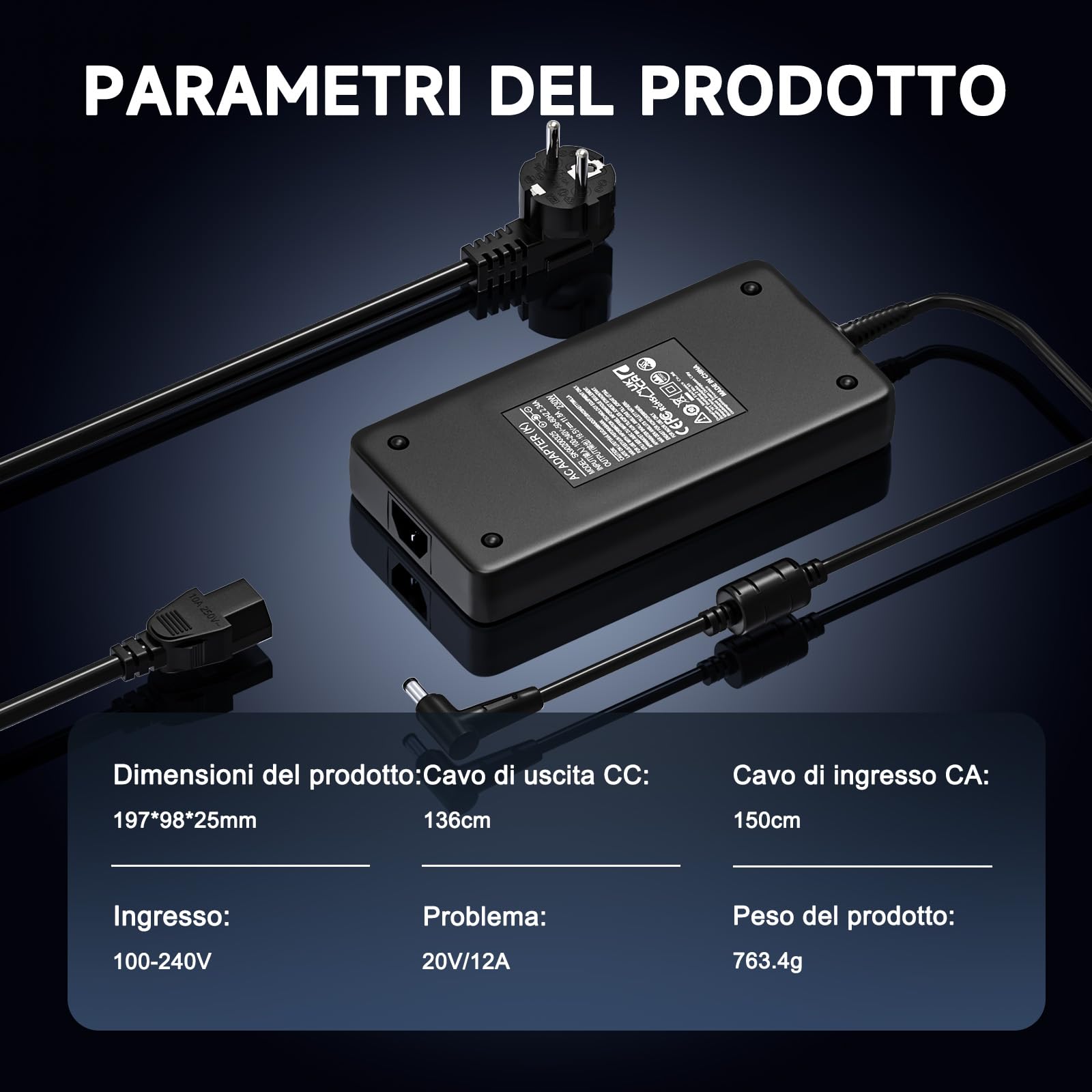240 W Caricatore ASUS Portatile Alimentazione Adattatore per ASUS ROG Strix G15 G17 G513QM G513QR G713QM G713QR ROG Strix Scar 15 17 G533 G733QM G733QR ROG Zephyrus M16 GU603 ADP-2 40EB BB