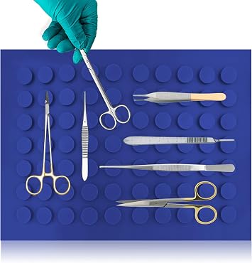 Magnetic Instruments MAT, 12"x 15", Blue Color, Raised Magnets to Instrument Firmly, Round Magnets to Avoid Silicone Rubber Perforations Flexible & Non-Slip, Reusable and Autoclave, Tools Mat