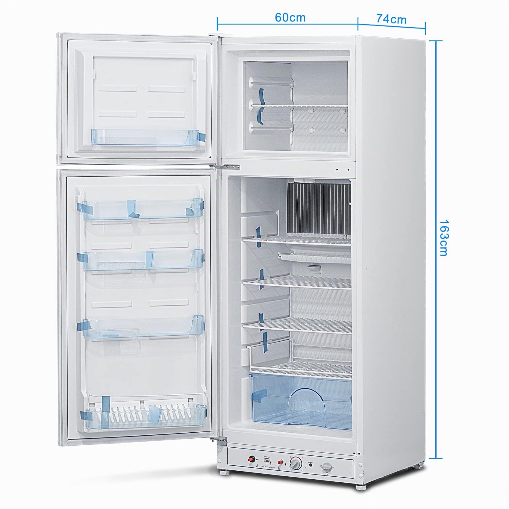 Smad Gas Kühlschrank mit Gefrierfach, Gas/230V, Leiser Kühlschrank, Kühl-Gefrierkombination (203L+62L), für Gîte, Garage, Camping, Wohnmobil, 265L, Weiß