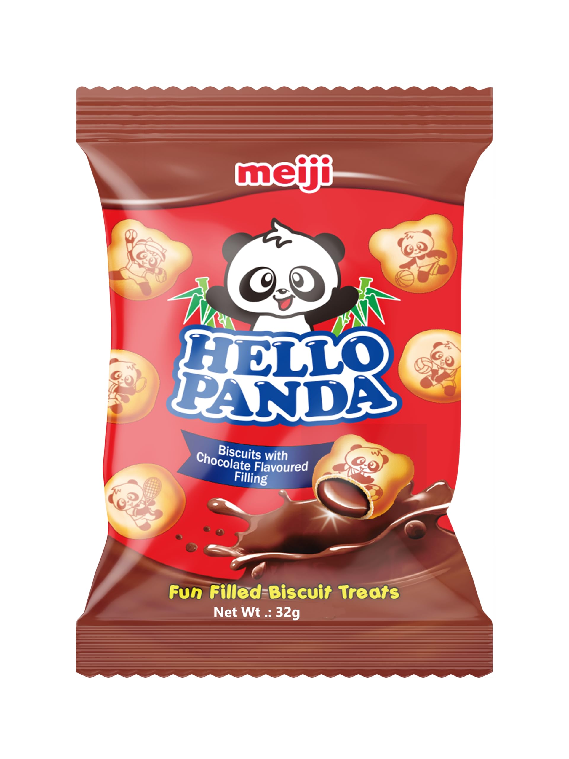 Hello Panda Chocolate Filled Biscuits 32g, Pack of 24, Fun & Tasty Snack, Crunchy Shell with Creamy Filling