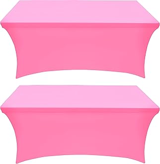 Utopia Kitchen Spandex Tablecloth 2 Pack [6FT, Pink] Tight, Fitted, Washable and Wrinkle Resistant Stretch Table Cloth Rectangle Cover for Trade Show, Weddings & Parties [72Lx30Wx30H Inch]