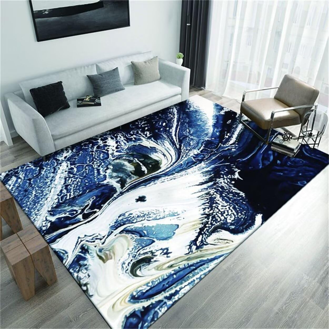 GX-YJX Room DecoreOffice AccessoriesBlue painted decoration classic youth room carpet light luxuryNursery AccessoriesRug Large75X190CM
