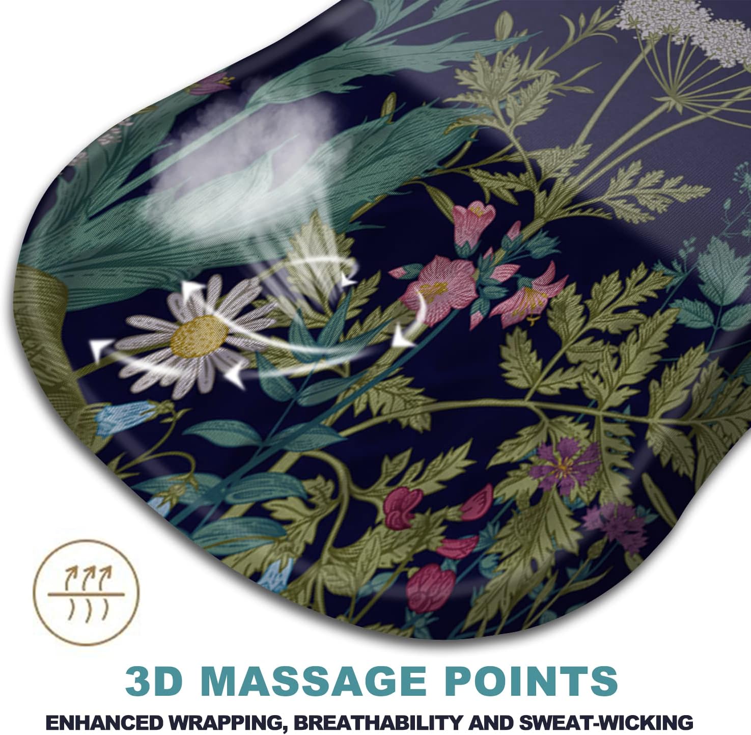 Ergonomic Mouse Pad with Wrist Rest Support, Massage Design Relief for Carpal Tunnel Pain, Entire Memory Foam Non-Slip, Midnight Flowers - Image 2