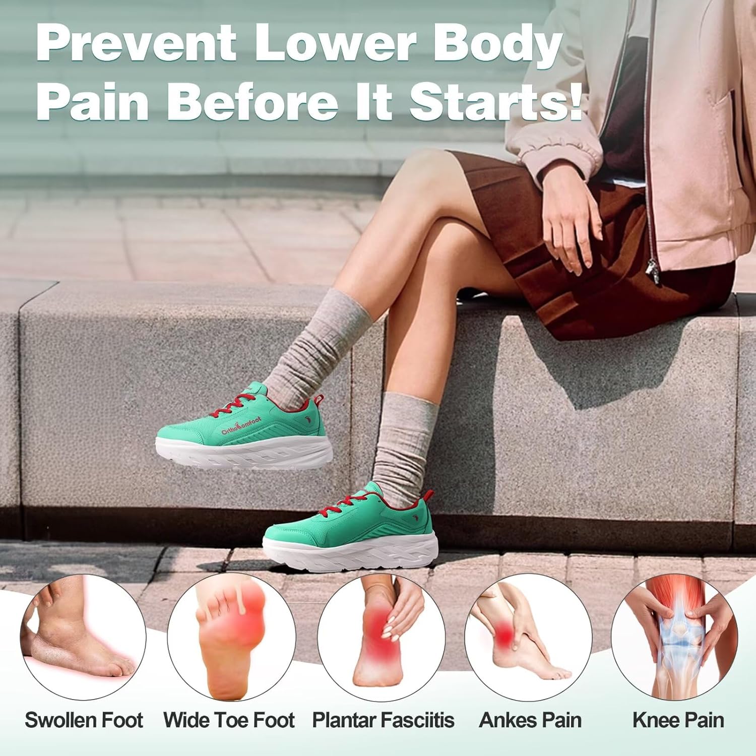 Women's Orthopedic Diabetic Walking Shoes: Wide Toe Box Comfortable Casual Arch Support Plantar Fasciitis Orthotic Sneakers, High Arch Swollen Work Tennis Sports Shoes for Foot and Heel Pain Relief - Image 2