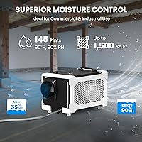 Vista 7 de Deshumidificador de espacio de arrastre CADPXS, deshumidificador de grado comercial de 145 pintas con manguera de drenaje para espacios de arrastre