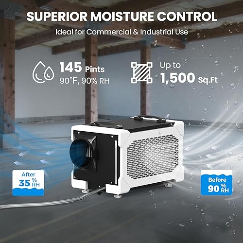 Miniatura 7 de CADPXS Deshumidificador Crawlspace, deshumidificador de grado comercial de 145 pintas con manguera de drenaje para espacios de arrastre, sótanos,