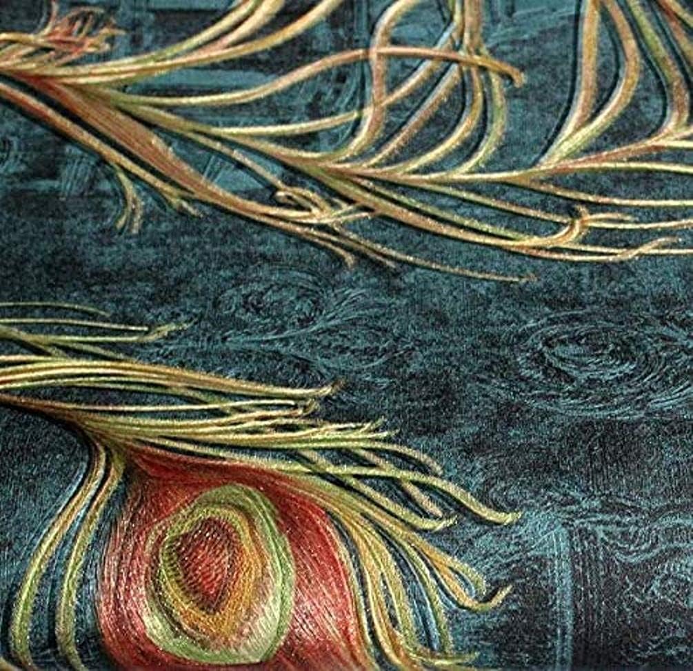 Non Adhesive PVC Wallpaper roll- Textured Morpankh (Feather)3D Design Wall Coverings for Living Room, Bedroom, (Size- 57 sqft, Blue)