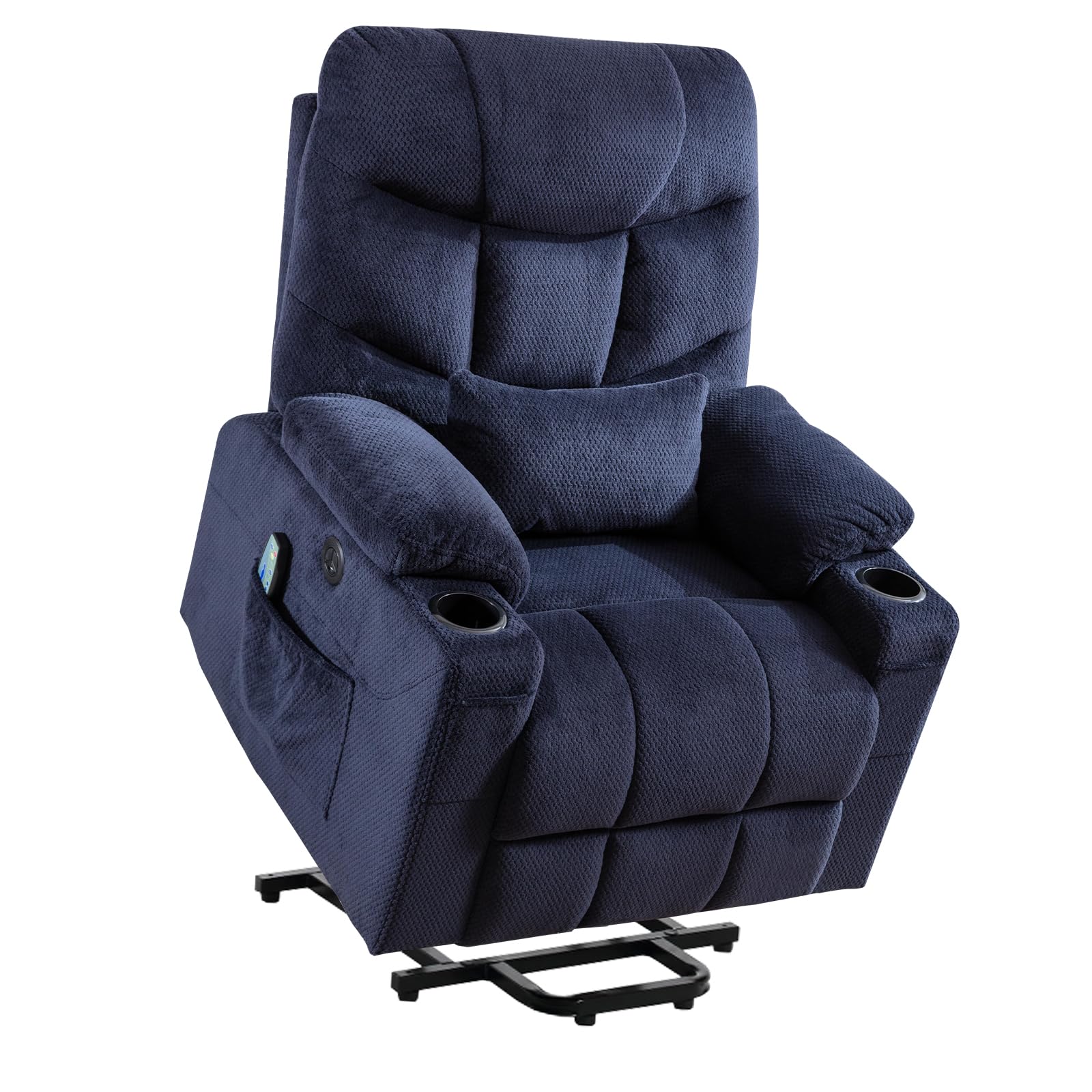 Consofa Fernsehsessel Elektrisch mit liegefunktion Aufstehhilfe, Relaxsessel Massagesessel mit Wärmefunktion, Getränkehalter 4 Seitentaschen,TYP C & USB-Anschlüsse TV Sessel Wohnzimmer (Blue)