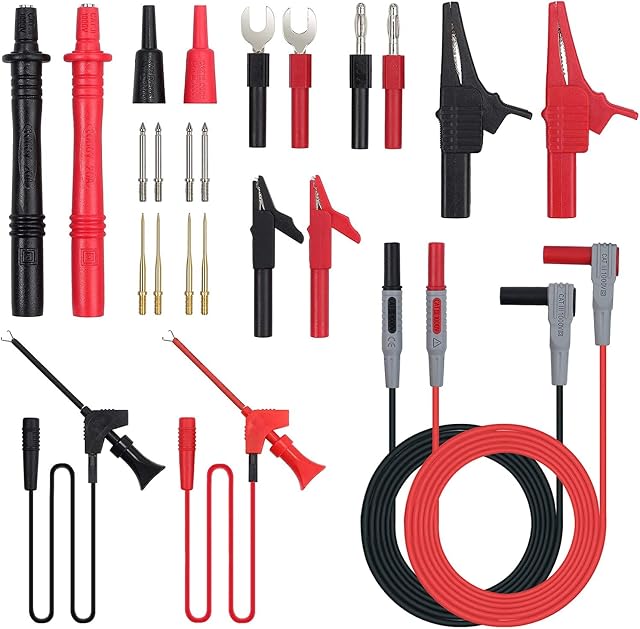 Multi Test Leads Kit, 24-in-1 Electrical Multimeter Test Lead with Alligator Clips, Test Probe, Spring Test Hook Clips, Banana Plug - Compatible with Most Multimeter and Clamp Meter