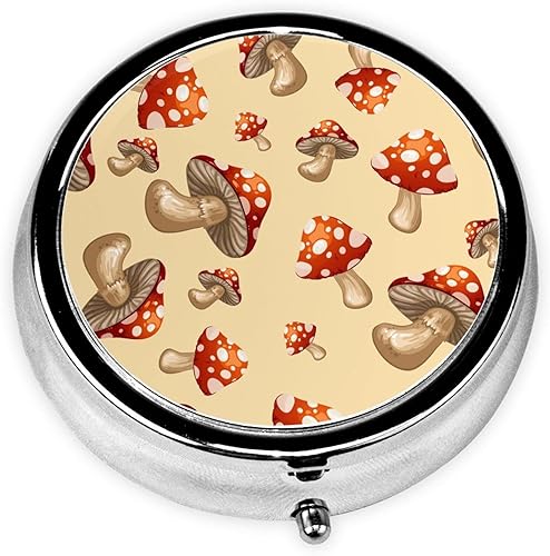 Miniatura 2 de Linda caja redonda de hongos rojos, 3 compartimentos, píldoras de medicina, caja de píldoras portátil para bolsillo o bolso, pastillero decorativo