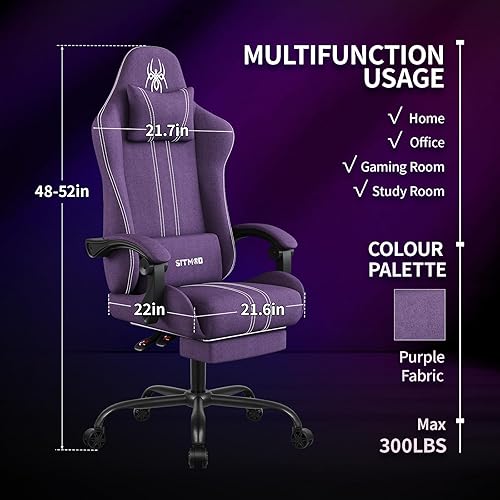 Miniatura 3 de SITMOD Silla Gaming de Tela con Reposapiés - Silla de Computadora Transpirable con Reposacabezas y Almohada Lumbar, Silla Gamer Ergonómica Grande y