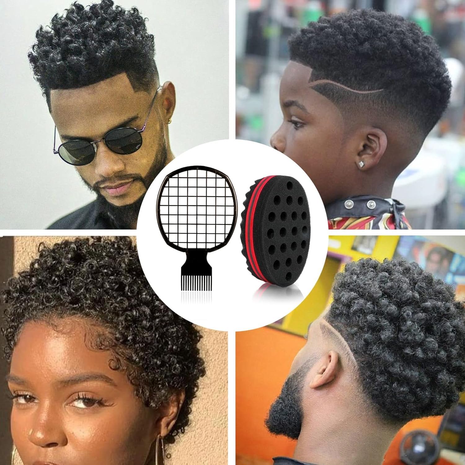 2 Pcs Afro Twist Set: Upgrade Hair Sponge and Comb for Men/Women Curls, Barber & Personal Styling