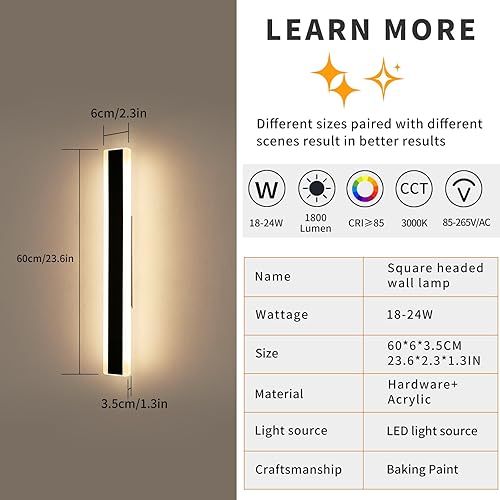 Miniatura 2 de Mikeru Paquete de 2 apliques de pared LED modernos para exteriores, luces de pared de 18 W para casa, 3000 K, luz de montaje en pared exterior negra