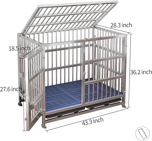 Miniatura 6 de EIIEL - Jaula grande de acero inoxidable para perros XL de 43 pulgadas, jaulas y corral para entrenar perros grandes al aire libre con doble puerta