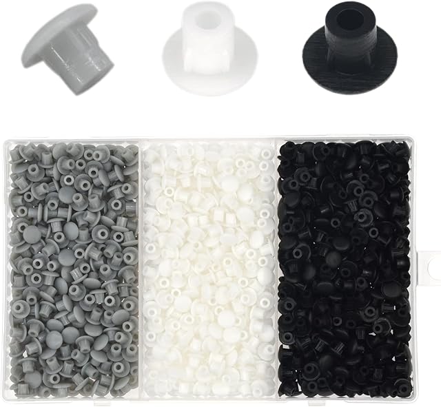 900 PCS Plastic Hole Plugs, 5mm Covers for Screw, Screw Hole Covers (Black,White,Grey)