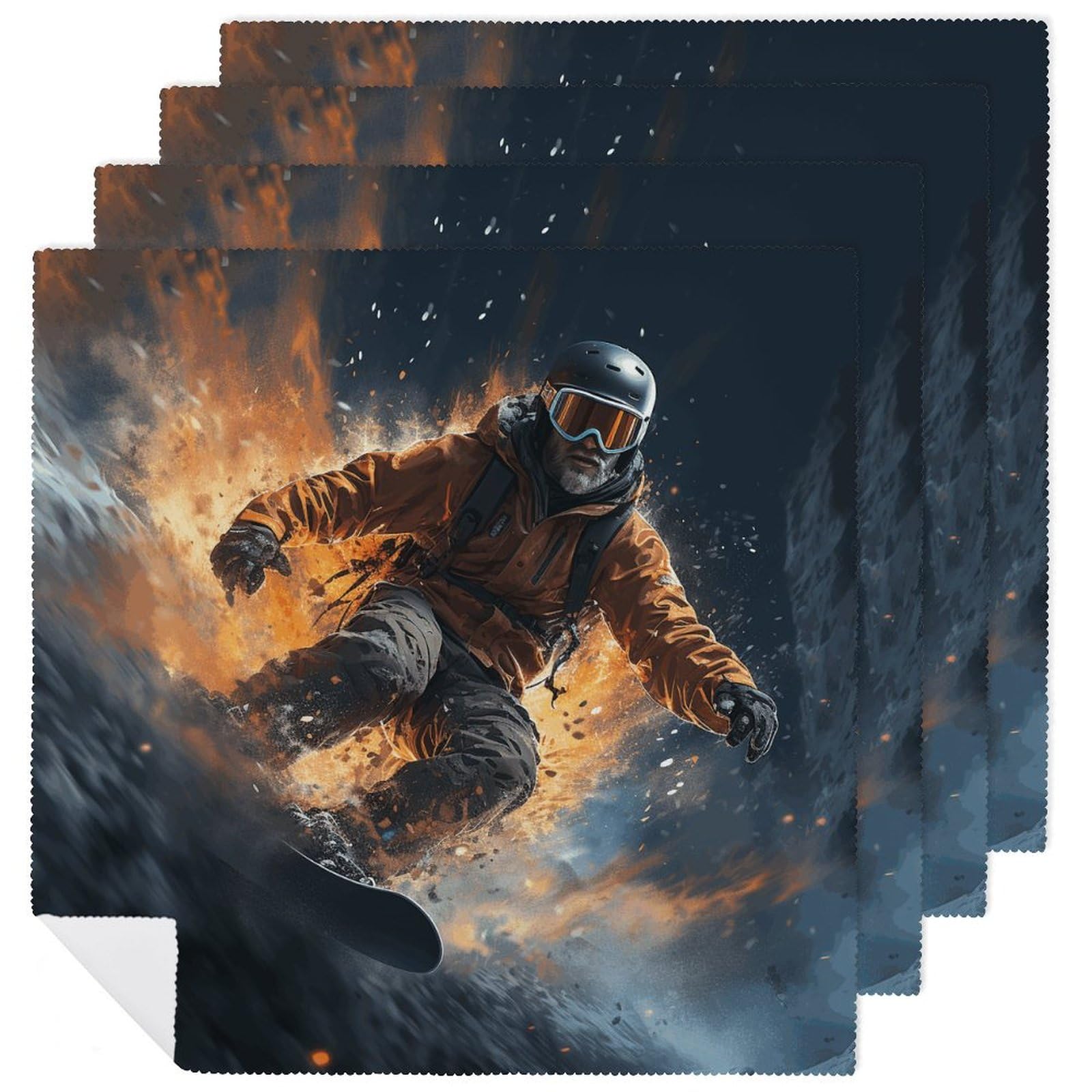 Servilletas de tela reutilizables con estampado de snowboard, mantelería lavable para fiestas