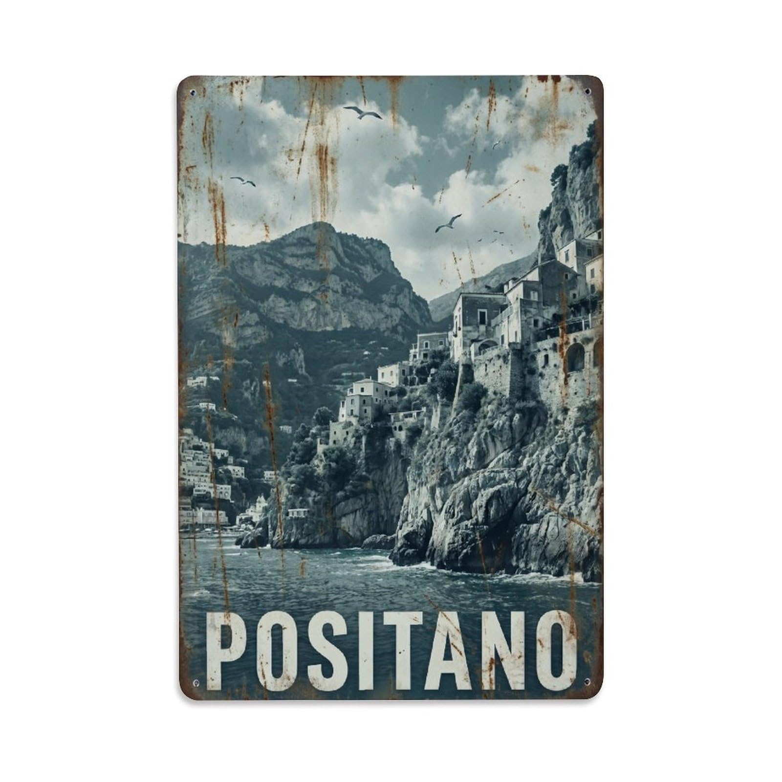Vintage Travel Positano Italy Cliff Metal Tin Sign