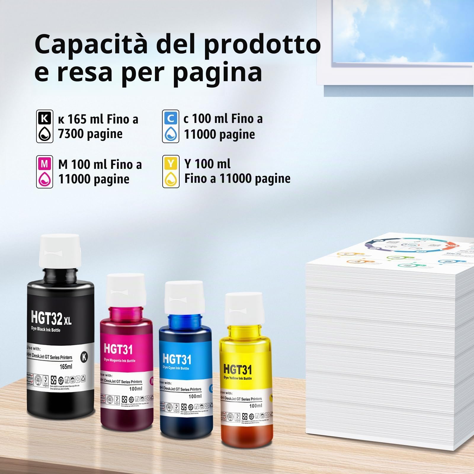 UniPlus 4x Cartuccia di Inchiostro di Ricarica Compatibile per 31 32XL Nero 165mL Ciano Magenta Giallo 100mL per Smart Tank Plus 555 570 655 559 Smart Tank 455 457 510 513 536 539 7005 7305 7605
