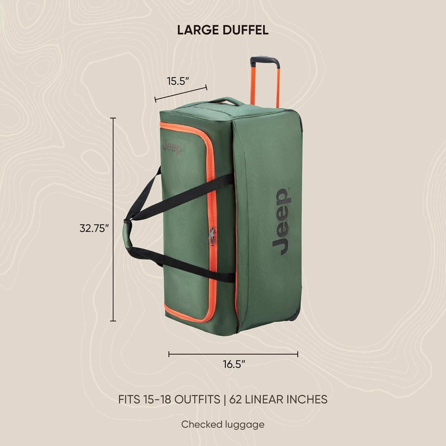 Jeep JS009D Two Wheel Rolling Travel Duffle Bag - Image 2