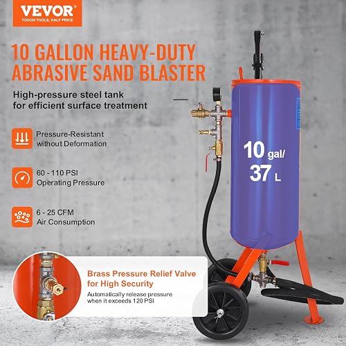 VEVOR Sableuse Haute Pression Robuste 37 L Kit de Sablage à Air 60-110 PSI Réservoir de Sablage Abrasif Portable avec 2 Buses en Céramique et Tuyau de 2,3 m pour Élimination Peinture, Taches, Rouille - 2