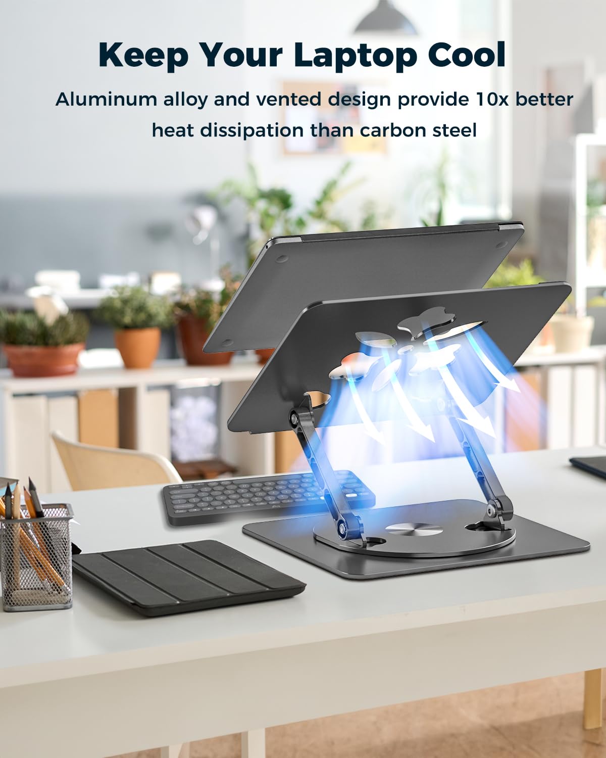 Aoviho Soporte ajustable para computadora portátil con base giratoria de 360°, soporte elevador ergonómico de aluminio para laptop, soporte portátil para MacBook Pro/Air, Dell, HP, Lenovo de hasta