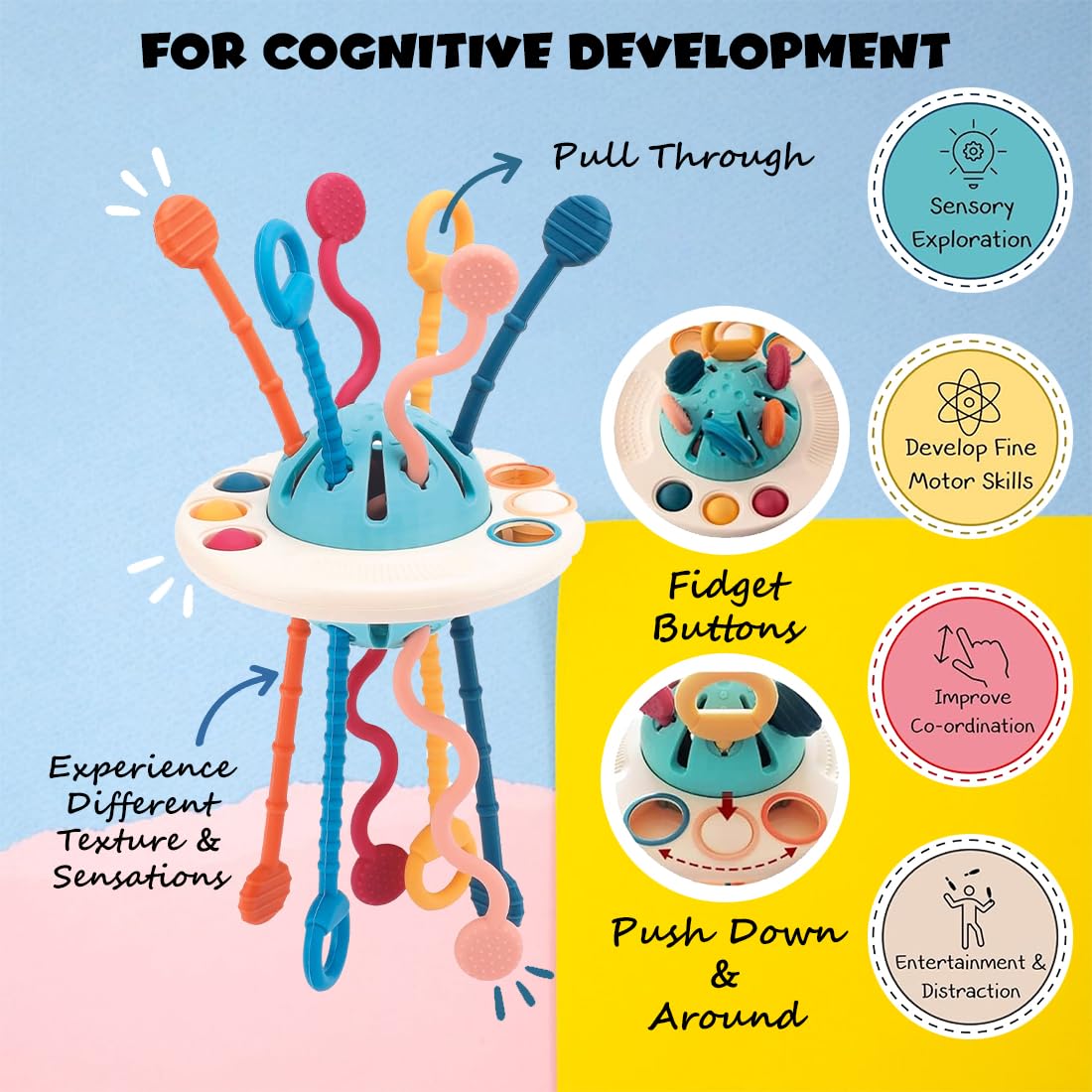 Wembley Pull String Toys For Babies Montessori Toys For 4m+ Year Old|Teether For 6 To 12 Months Baby Toys Food Grade Silicone Fine Motor Skills Toddler Activity Sensory Toys - Bis Approved,Multicolor 3 71FE uHdhML. SL1100