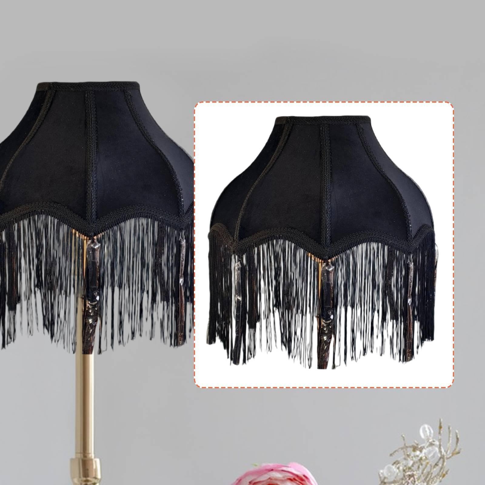 Eleganter Lampenschirm aus Stoff, Tischlampenschirm mit Quasten und Fransen