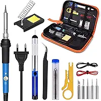 Ferro de Solda, Estação de Solda, Ferro de Solda 110v Kit de Eletrônicos, Ferramenta de Soldagem de Temperatura Ajustável de 60w, 5 Pontas de Solda, Bomba de Dessolda Sugador de Solda