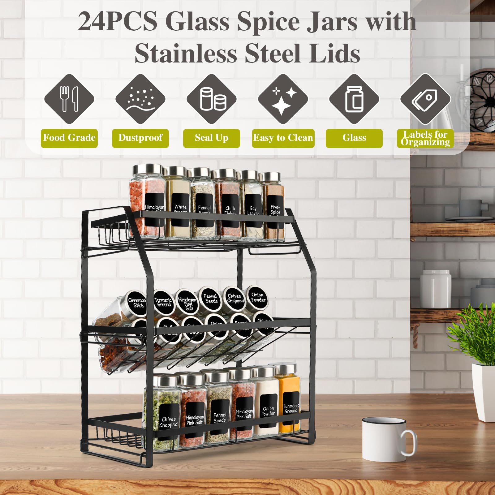 Set Barattoli Spezie Con Coperchio Acciaio - 24 Pezzi 120ml, Con Accessori - Foto 3