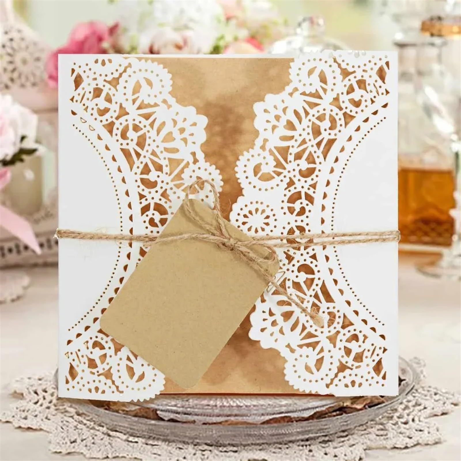 Zaproszenie na ślub Zaproszenia ślubne, z kopertami 10,30,50 szt. 14,5x14,5cm żółty papier pakowy(Print-on-demand,50pcs)