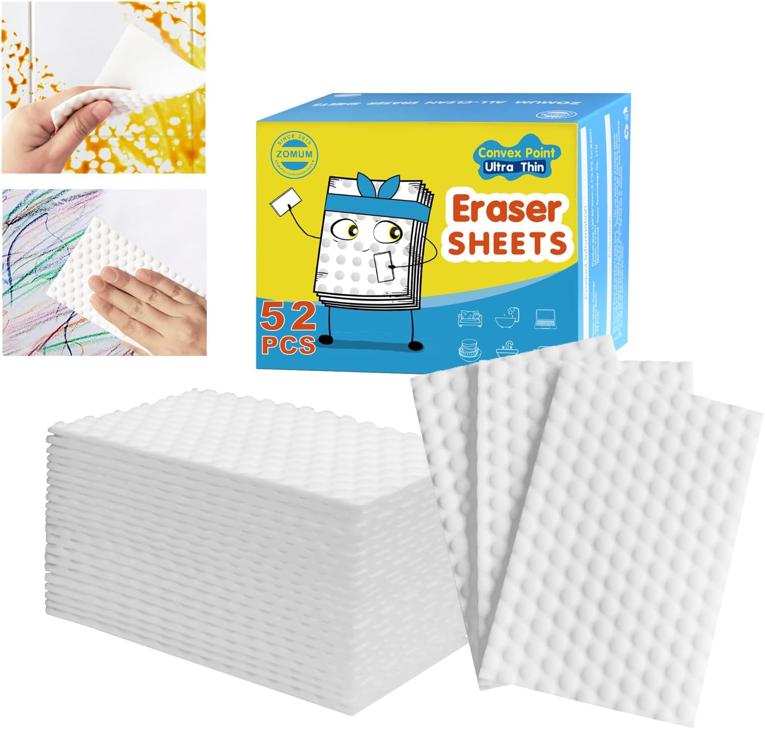 52 PCS Magic Sponge Eraser Sheets,Upgrade Convex Point Melamine Sheets，Disposable Portable Magic Cleaning Eraser Thin Wipes for Kitchenware Bathroom Shoe Sink Car Interiors Hard-to-Reach Places