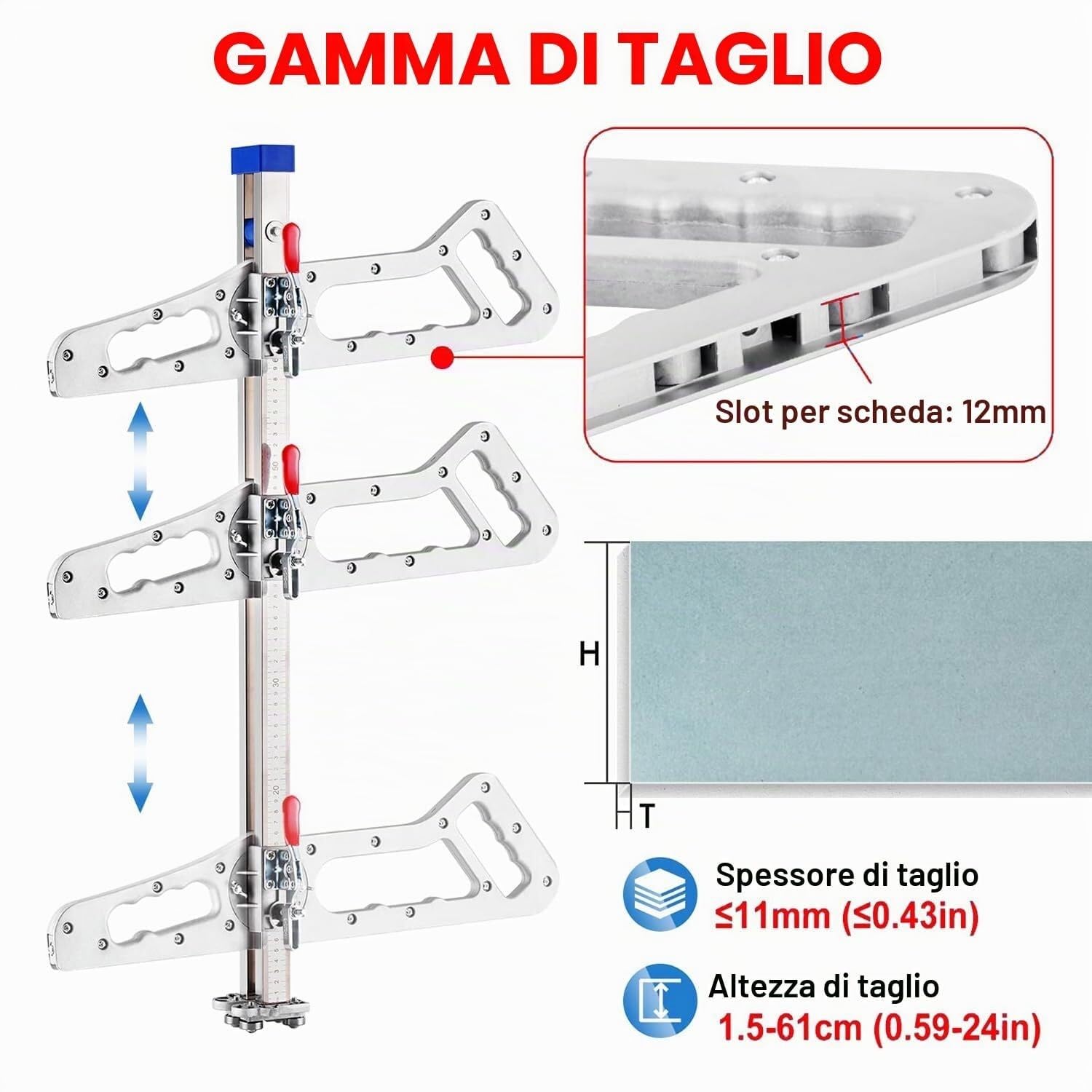 Utensile da taglio per cartongesso Taglierina pieghevole per cartongesso con 10 lame di ricambio, Taglierina cartongesso Lunghezza di taglio 1,5-61cm