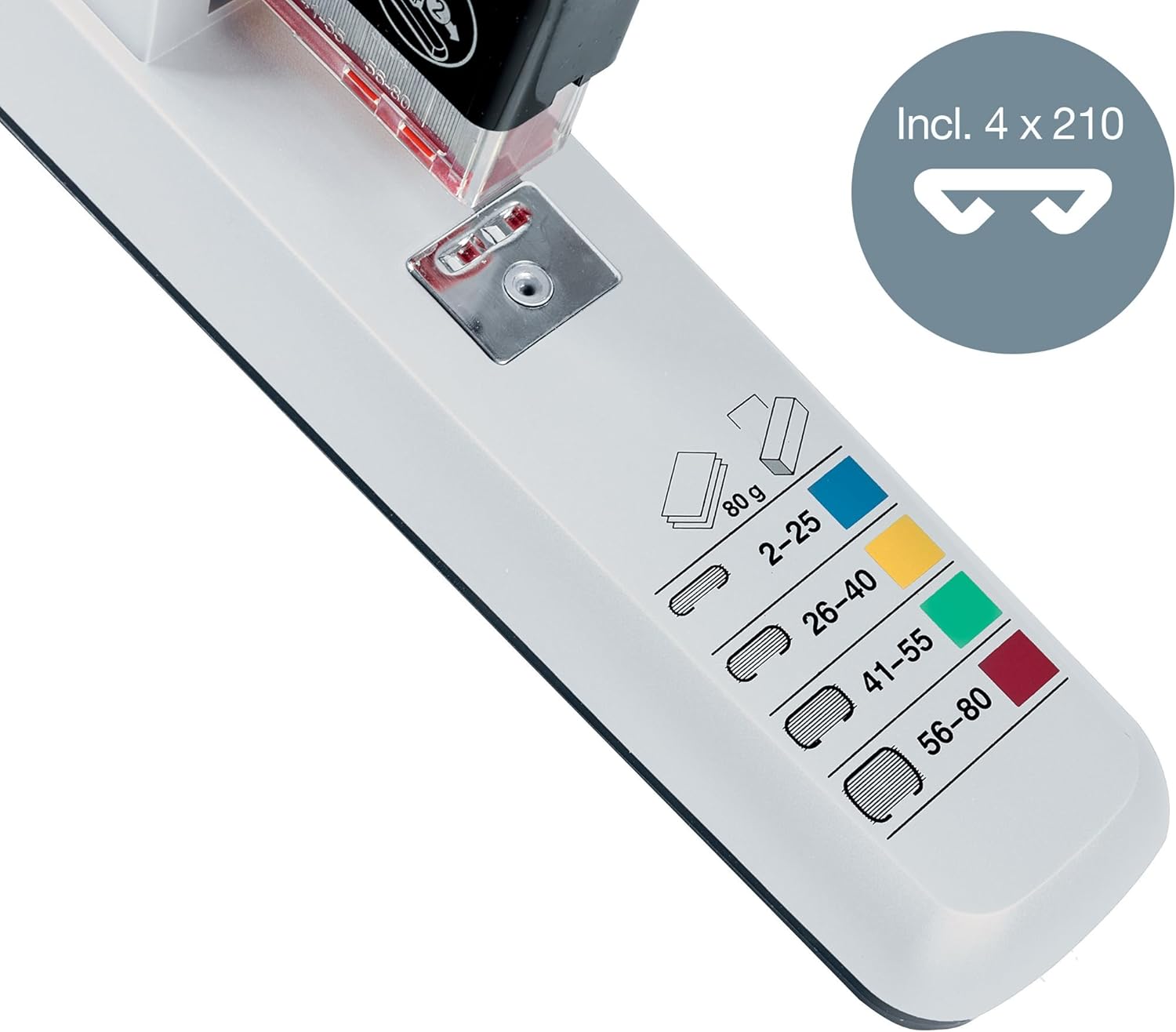 Leitz Heavy Duty Stapler, 80 Sheet Capacity, Ergonomic Metal Body, Includes Staples, 55510084 - Silver