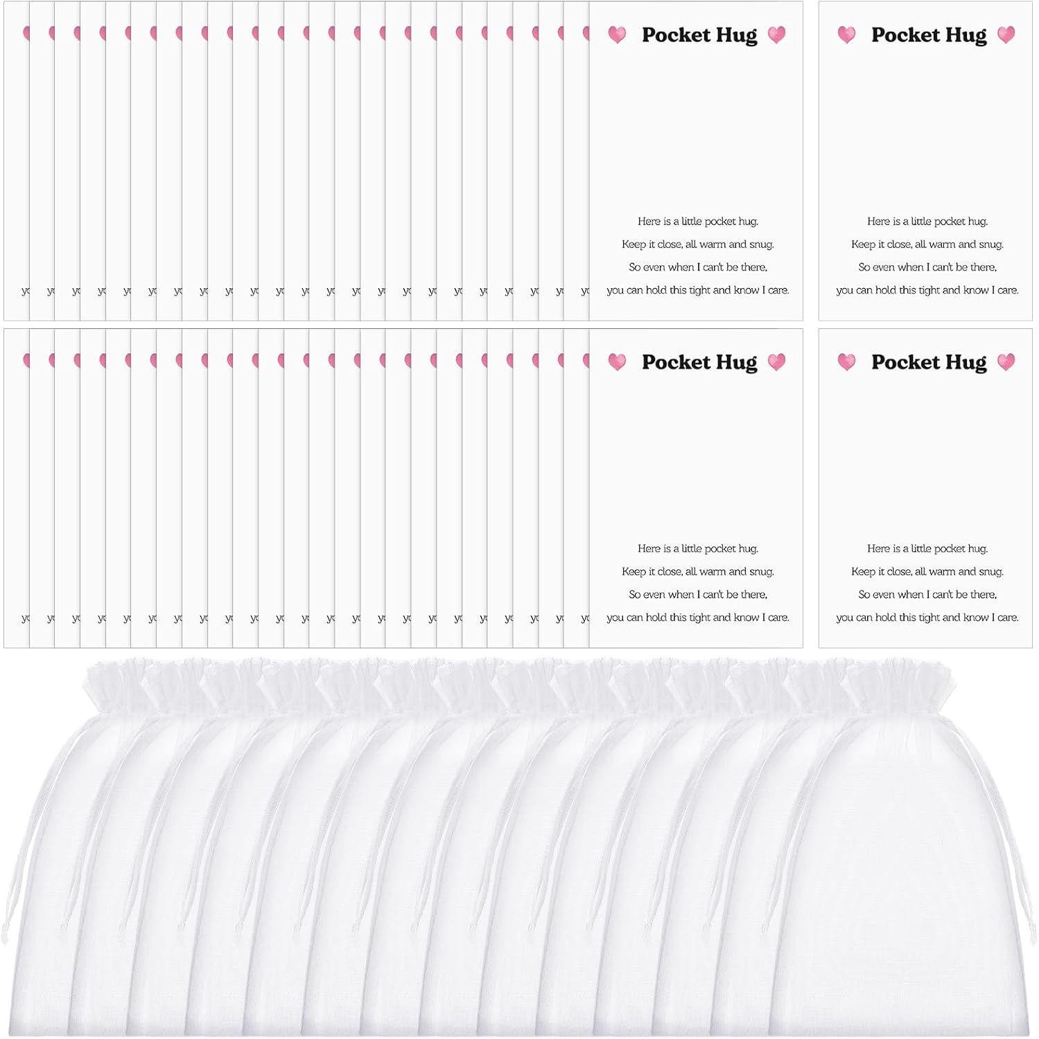 Zeyune 100 Sets Pocket Hug Cards Blank Pocket Hug Heart with Organza Bags DIY Crafts Handmade Keepsake Valentine’s Day Gifts for Coworker Family Friends Party Favors(Kraft)