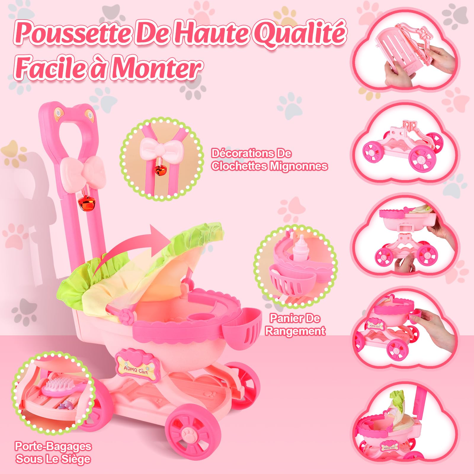 Charmofun Chien Interactif Jouet Enfant avec Poussette Jouet, Electronique Chien Qui Marche et Aboie avec Accessoires, Peluches et Animaux Interactifs Cadeau pour Fille 3 4 5 6 Ans