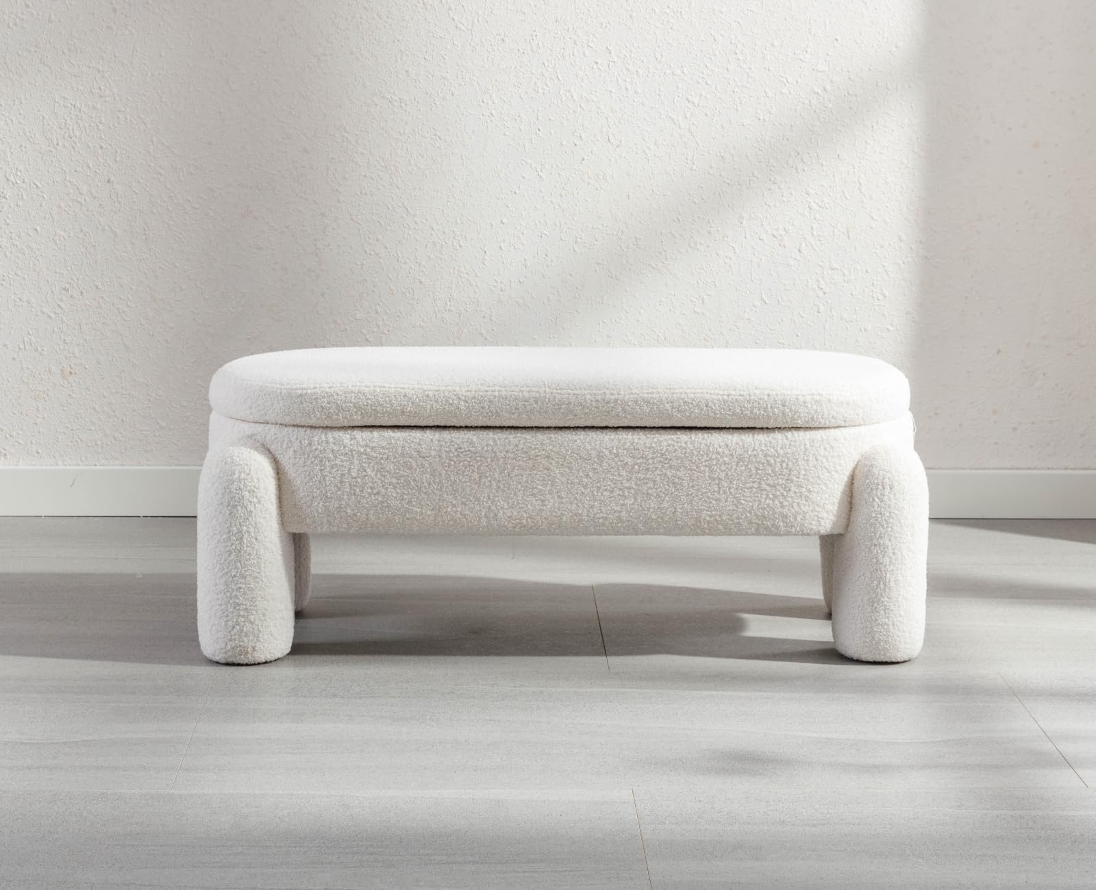 Ya-Home Cassapanca Pouf Panca Contenitore Panca Fondo Letto Cassapanca Contenitore in Pelliccia Sintetica per Camera da Letto/Soggiorno, Bianco,114cm